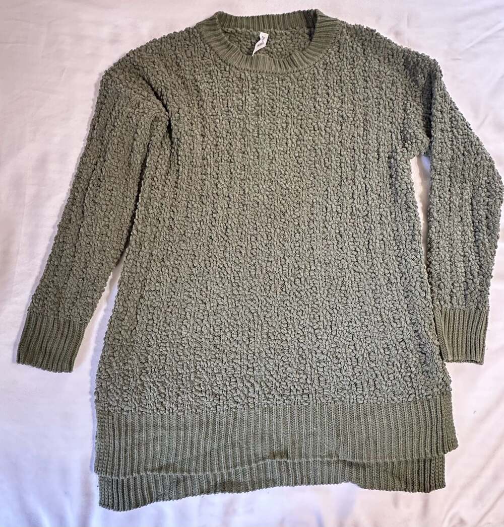 Zenana Premium Olive Green Textured Popcorn Knit Long Sleeve Sweater Dress Size